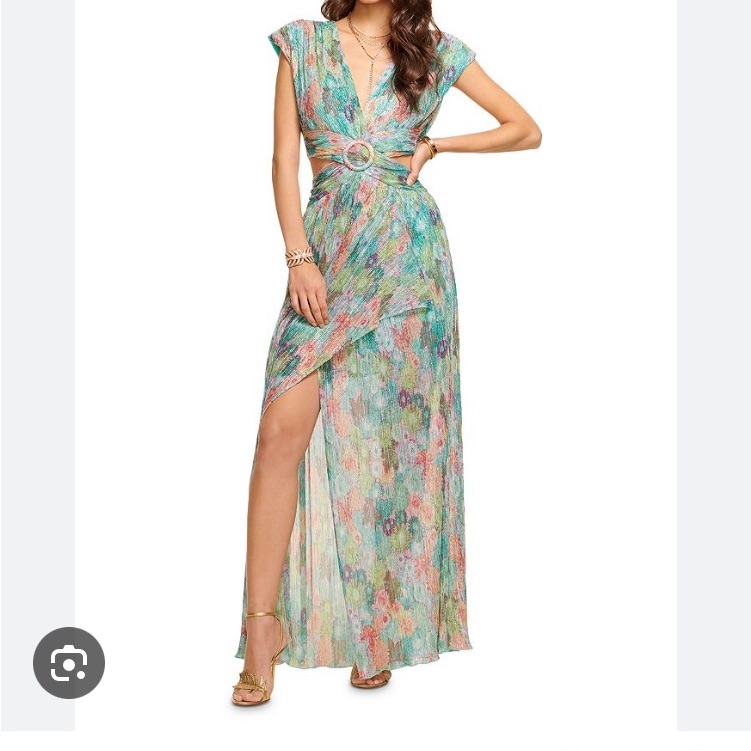 Ramy Brook Green And Blue Maxi Dress With Plunge Neckline And Slit